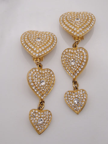 Pre-owned vintage bridal wedding jewellery crystal heart earrings | on slowness 