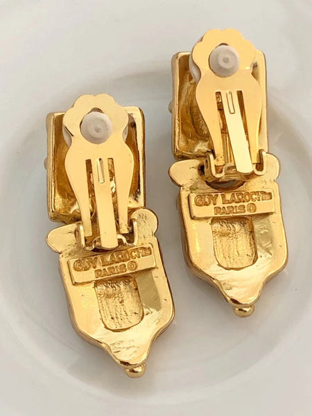 Guy Laroche ornamental gold drop earrings (Vintage)