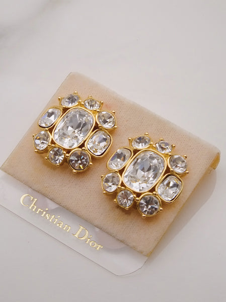 Pre-owned vintage Christian Dior crystals bridal wedding earrings | on slowness