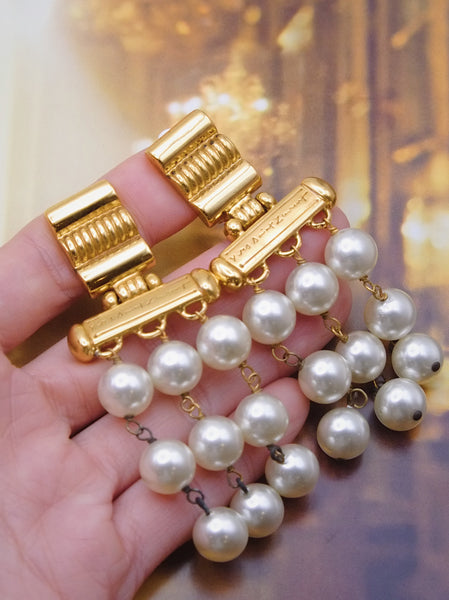 Pre-owned YSL Yves Saint Laurent faux pearls dangle statement earrings | on slowness