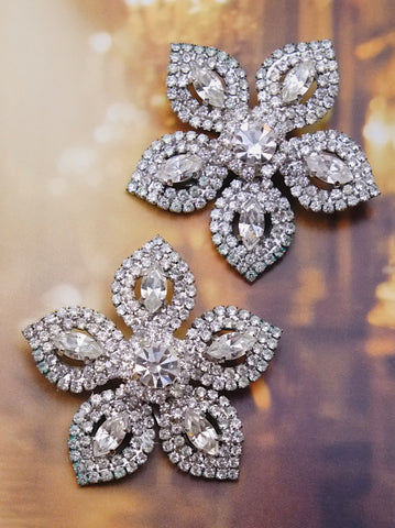 Vintage Extra large Butler & Wilson dazzling diamanté flowers wedding bridal earrings | on slowness