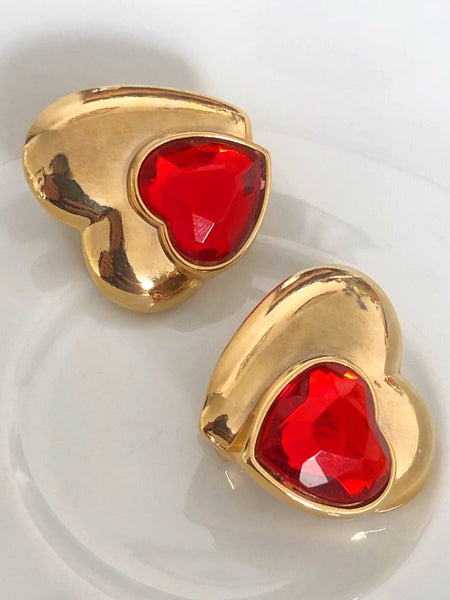 Loris Azzaro crystal red heart earrings (Vintage)