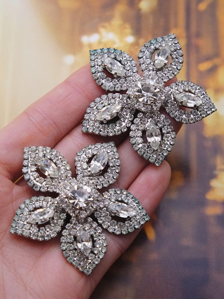 Vintage Extra large Butler & Wilson dazzling diamanté flowers wedding bridal earrings | on slowness