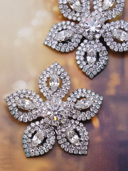 Vintage Extra large Butler & Wilson dazzling diamanté flowers wedding bridal earrings | on slowness