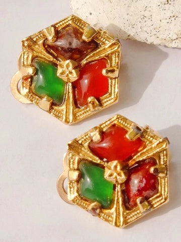 Multi colour stones clip on earrings (vintage)