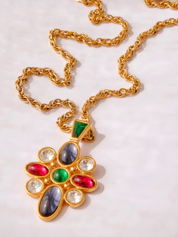 Monet multicoloured stones long chain necklace (vintage)
