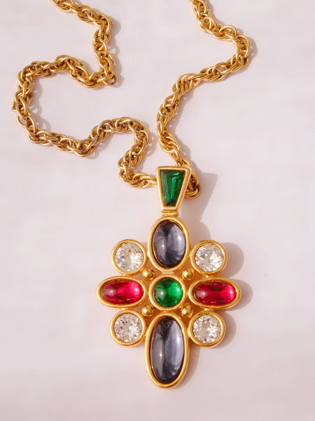 Monet multicoloured stones long chain necklace (vintage)
