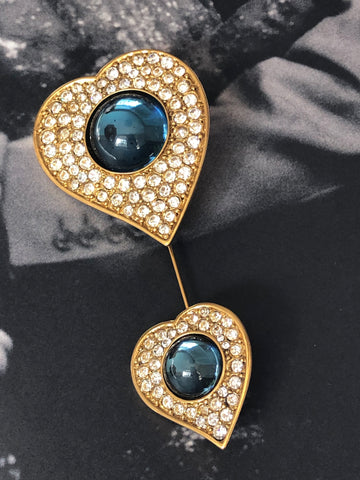 YSL Yves Saint Laurent blue hearts pin brooch (Vintage)