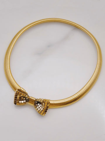 Vintage festive jewellery raffia bow golden choker | on slowness