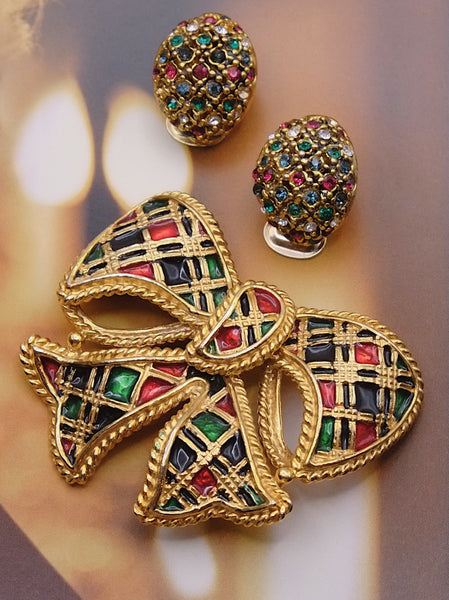 Butler & Wilson Scottish Tartan bow brooch (vintage)