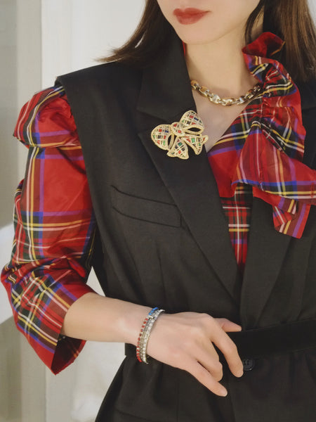 Vintage Butler & Wilson BW tartan raffia bow brooch | on slowness