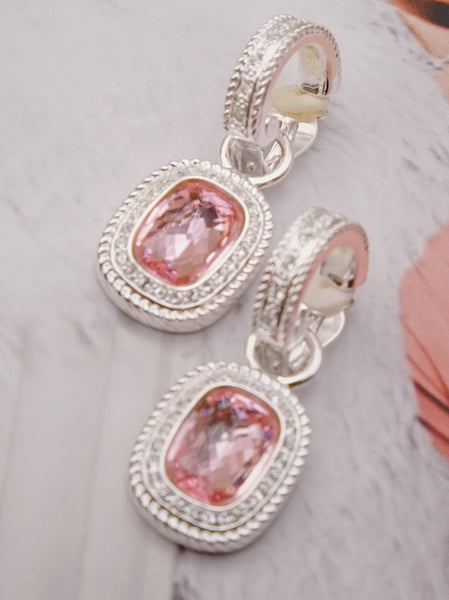 Vintage bridal jewellery earrings Pink Swarovski crystals drops earrings | on slowness