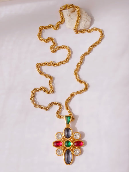 Monet multicoloured stones long chain necklace (vintage)