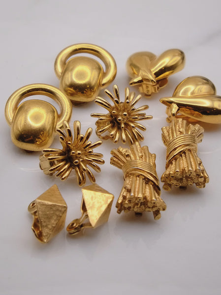 YSL Yves Saint Laurent golden pyramids clip on earrings (vintage)