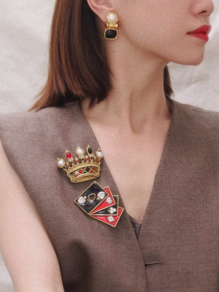 Butler & Wilson crown Tartan pattern brooch (Vintage)