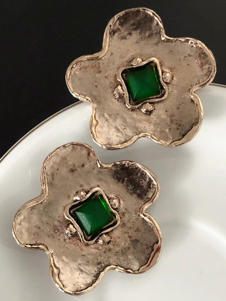 YSL Yves Saint Laurent Rive Gauche silver flower earrings (Vintage)