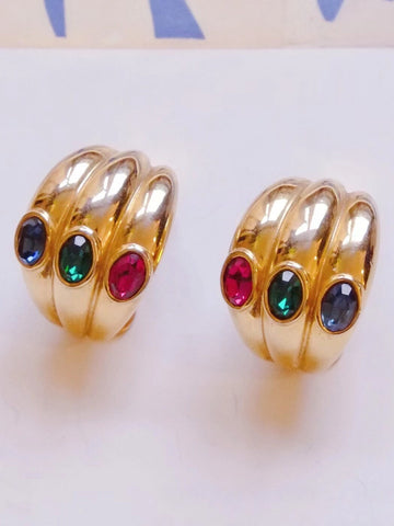 Multi colour rhinestones clip on earrings (vintage)