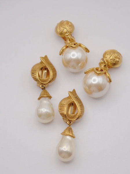 Kenzo golden flower faux pearls earrings (Vintage)