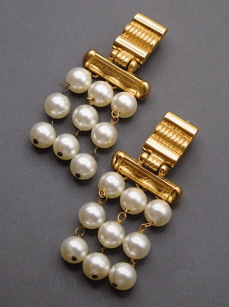 Pre-owned YSL Yves Saint Laurent faux pearls dangle statement earrings | on slowness