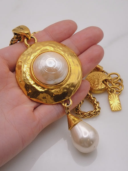 Vintage YSL Yves Saint Laurent faux pearls drop necklace | on slowness