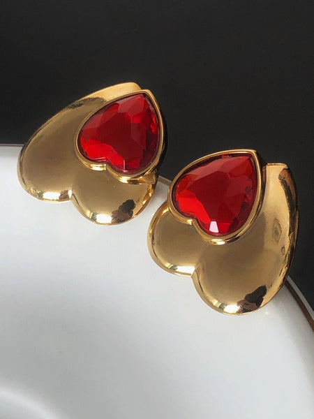 Loris Azzaro crystal red heart earrings (Vintage)
