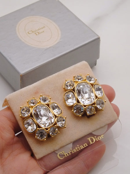 Pre-owned vintage Christian Dior crystals bridal wedding earrings | on slowness