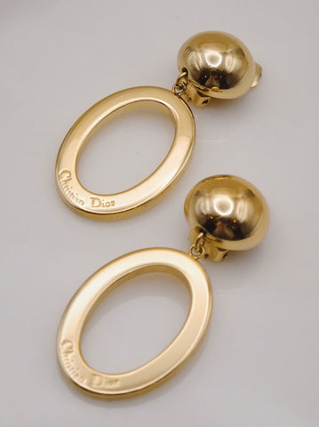 Pre-owned vintage statement Christian Dior golden hoop earrings | on slowness