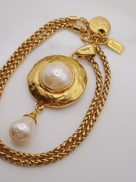 Vintage YSL Yves Saint Laurent faux pearls drop necklace | on slowness
