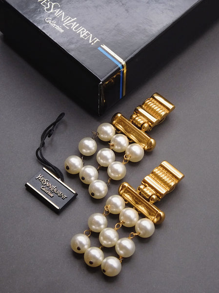 Pre-owned YSL Yves Saint Laurent faux pearls dangle statement earrings | on slowness