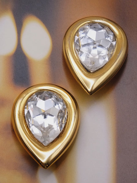 Vintage Butler & Wilson gold and crystal teardrop earrings | on slowness
