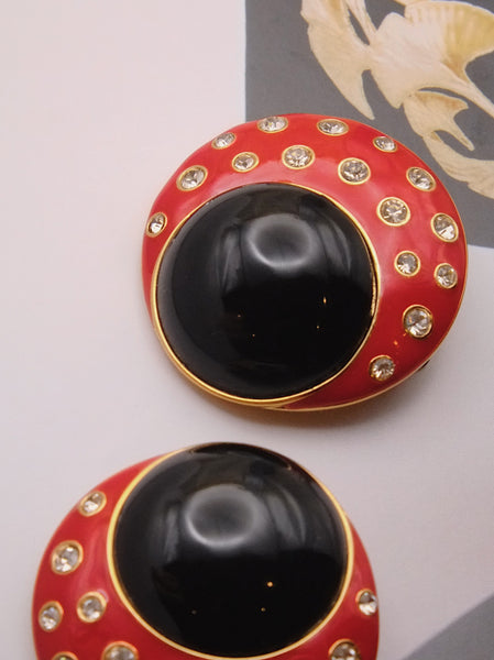 Vintage Nina Ricci couture ladybug enamel large clip on earrings | on slowness