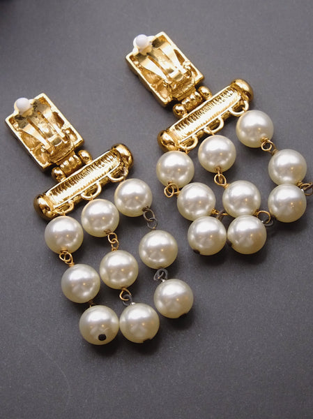 Pre-owned YSL Yves Saint Laurent faux pearls dangle statement earrings | on slowness