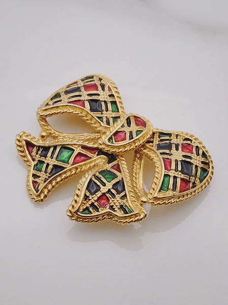 Vintage Butler & Wilson BW tartan raffia bow brooch | on slowness