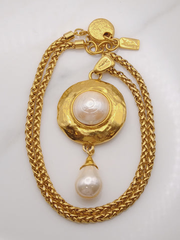 Vintage YSL Yves Saint Laurent faux pearls drop necklace | on slowness