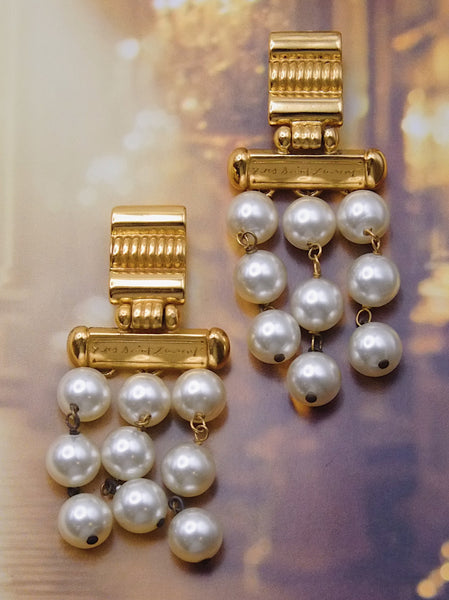 Pre-owned YSL Yves Saint Laurent faux pearls dangle statement earrings | on slowness