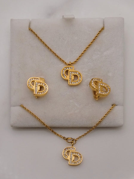 Pre-owned Vintage Christian Dior CD necklace, bracelet and clip on earrings | on slowness