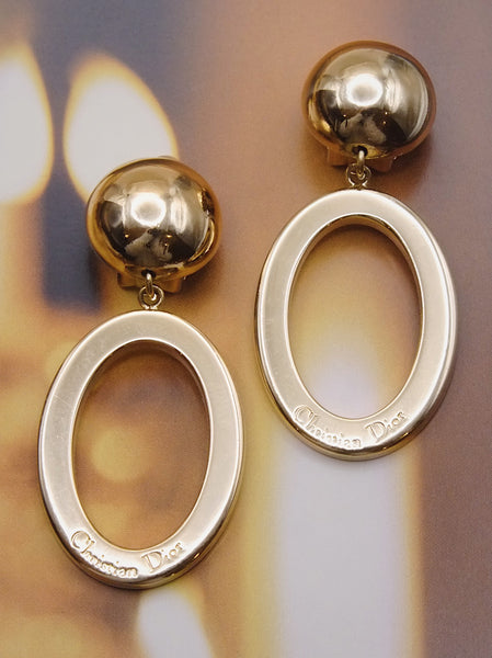Pre-owned vintage statement Christian Dior golden hoop earrings | on slowness