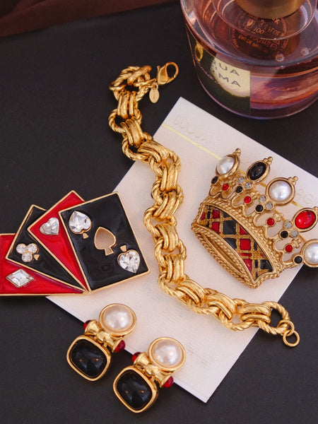 Butler & Wilson crown Tartan pattern brooch (Vintage)